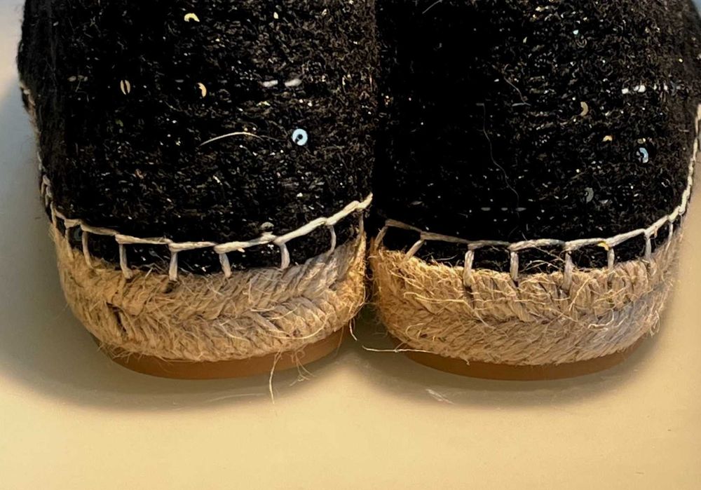 Espadryle inspirowane stylem Chanel 41 -39 czarne tweedowe srebrne logo