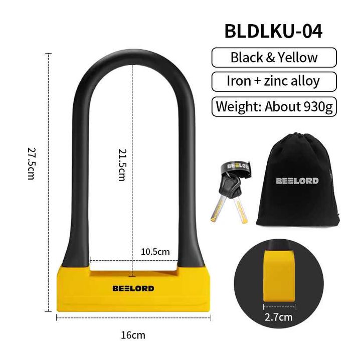 Zapięcie rowerowe U-lock XUNTING — do roweru, e-bike, hulajnogi, skutera