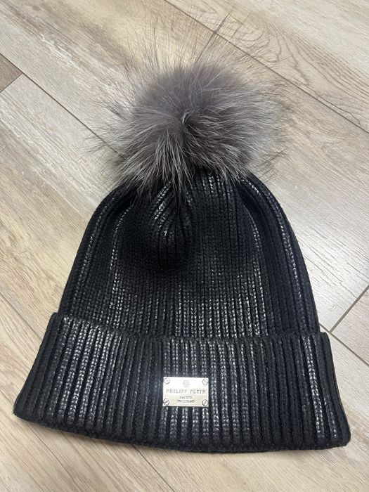 Фірмова тепла шапка Philipp Plein з натуральним помпоном