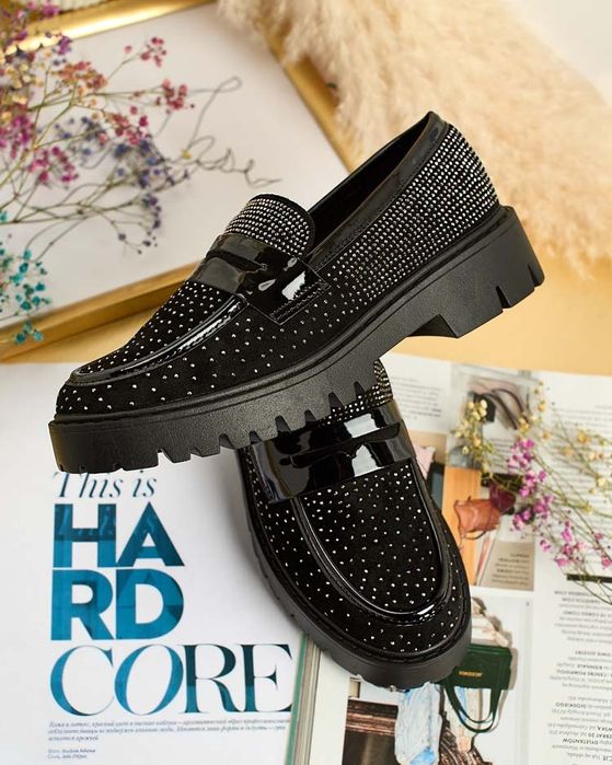 3 KOLORY 36 37 38 mokasyny 39 40 41 z cyrkoniami zamszowe gruba podesz