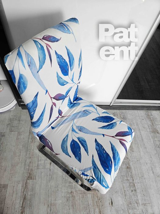 Pokrowce na krzesła elastyczne 4 sztuki wzorzyste biało niebieskie