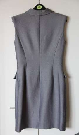 SIMPLE szara sukienka dwurzedowa guziki 36 S kratka krata