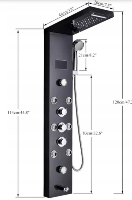 Panel prysznicowy Ari HydroLine5589 z hydromasażem, z termostatem czarny