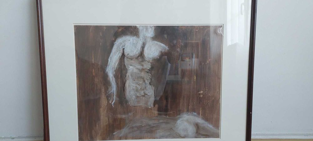 Quadro "Tronco" , pintura a óleo, moldura madeira castanha