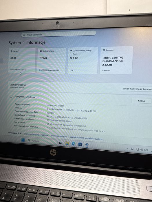 Notebook HP Probook 650 G1, i3, 12GB, 60GB SSD Windows 11