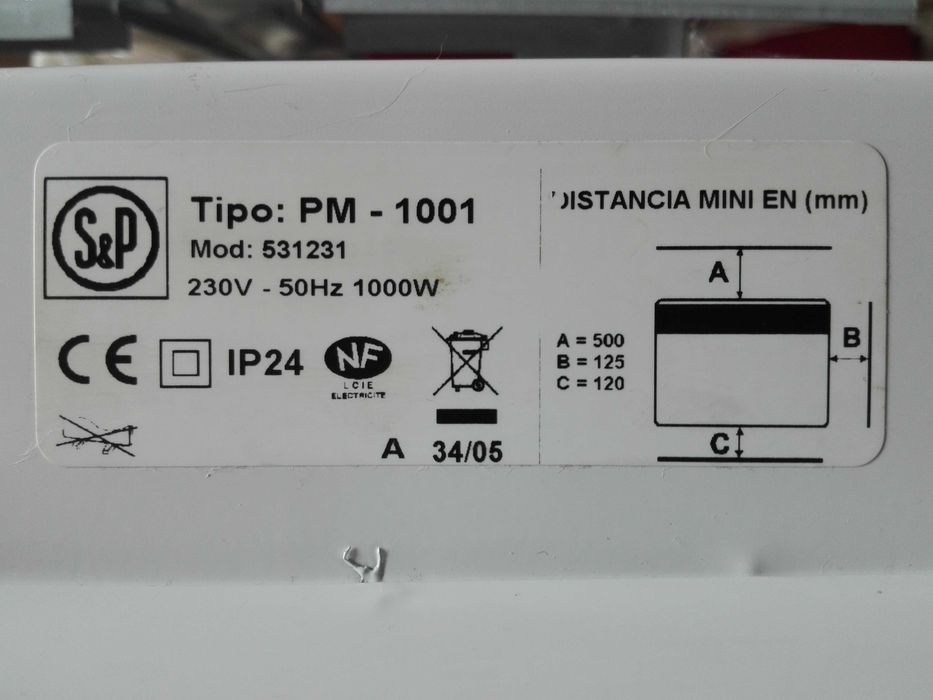 Aquecedor de parede 1000W