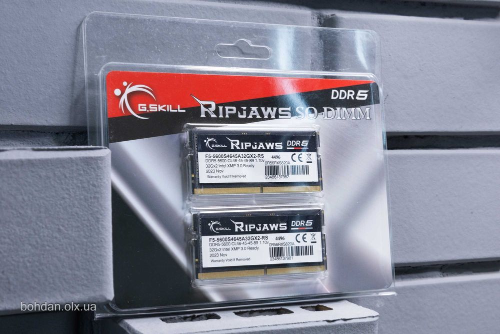 G.Skill Ripjaws 64GB (2x32GB) 5600MHz DDR5 SODIMM RAM (F5-5600S4645A32GX2-RS)