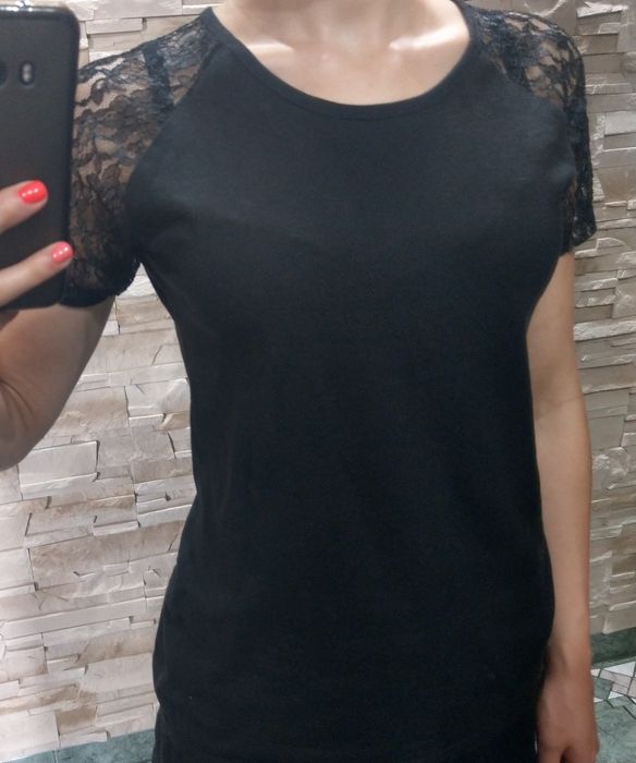 Czarna koszulka t-shirt z koronką bawełna