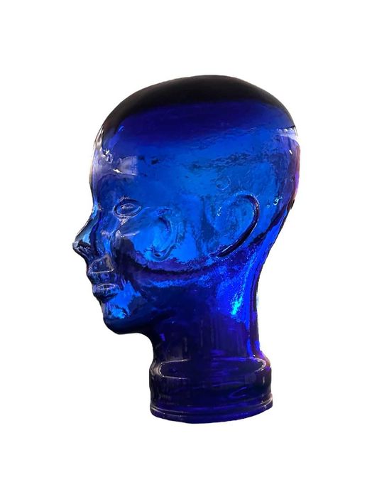 Głowa szklana vintage, designerski stojak na słuchawki ze szkła