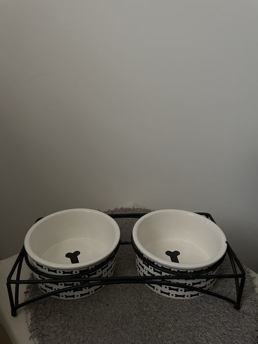 Komplet misek stojak ceramiczne miski dla psa kota 15cm 0,6l podwójna