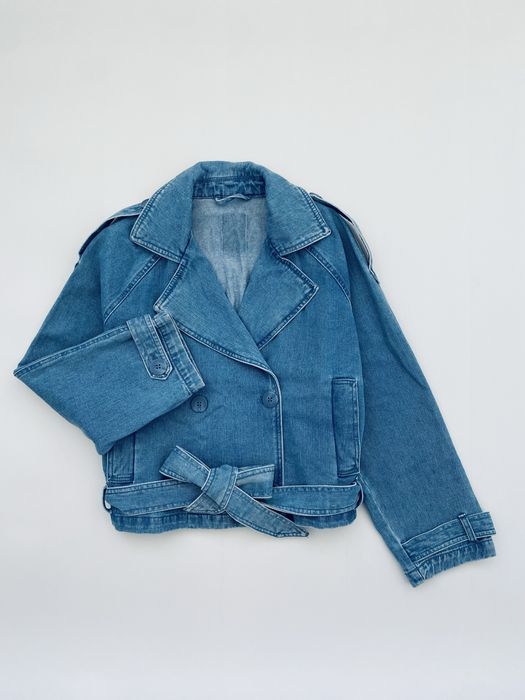 Жіночий джинсовий вкорочений тренч з поясом розмір s