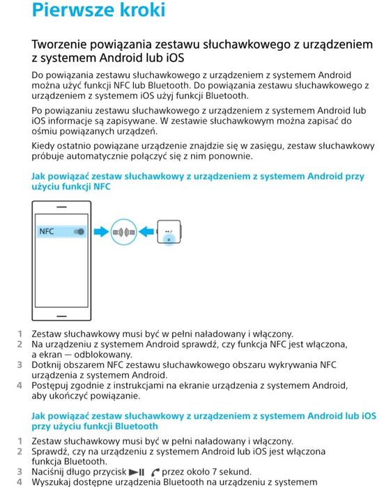 Słuchawki Sony bluetooth nfc z pilotem do sterowania muzyki i rozmów
