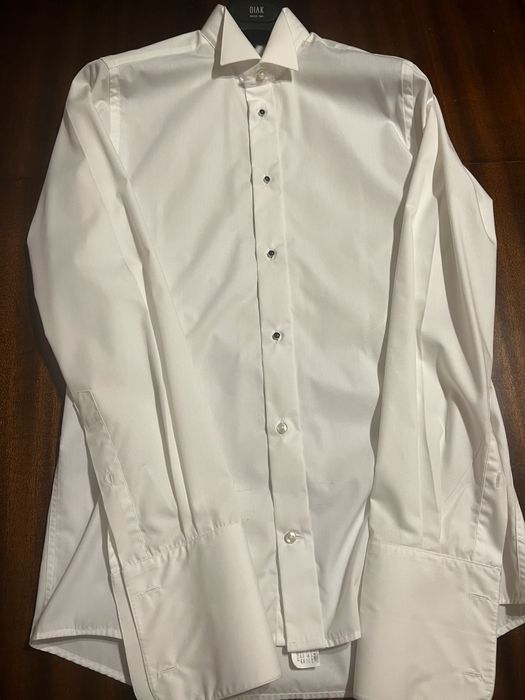 Piękna koszula na ślub wesele LANCERTO guziki spinki kołnierz łamany