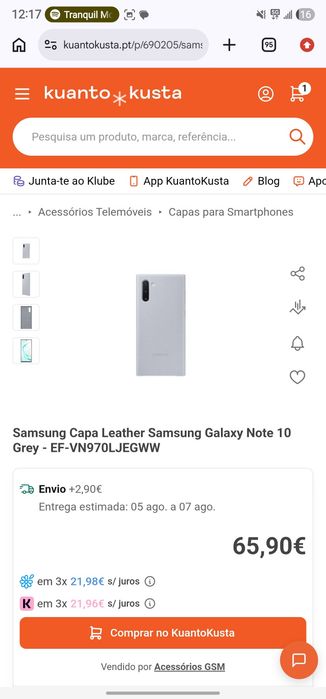 Capa Samsung Note 10 em Pele Genuína, cor Branca.