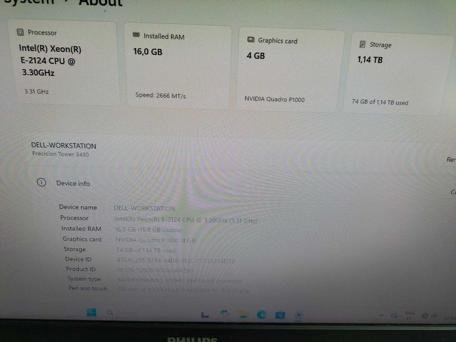 Computador Dell Precision Tower 3430 (Xeon E-2124, 16GB, 256GB + 1TB, 4GB nVidia)