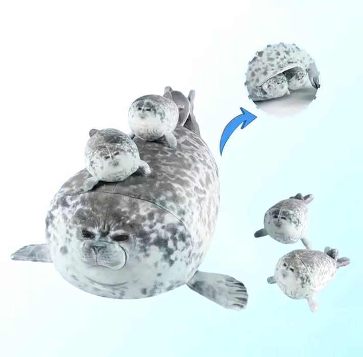 Мягкая игрушка тюлень -мама и 4детёныша