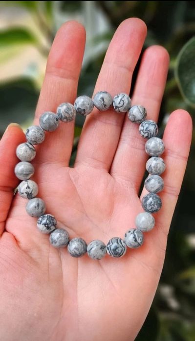 Piękna Bransoletka z jaspisu napowegd (Map Stone) 8mm