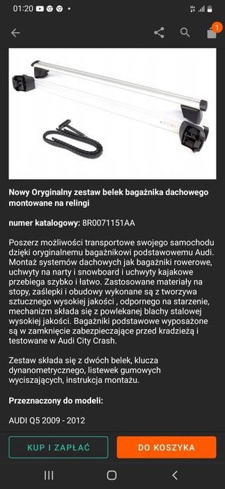 Belki bagaznika dachowego Oryginal Audi Q5