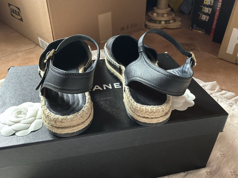 Chanel Czarne Espadryle 37 Oryginalne Pełny Komplet