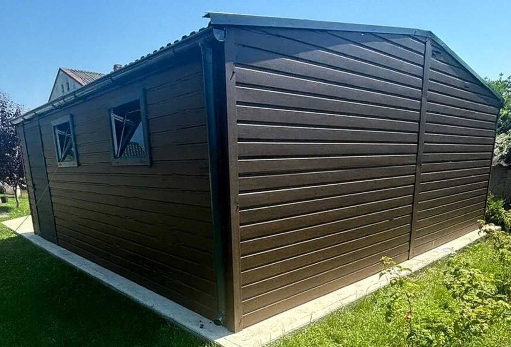 Garaż blaszany 6x5,8 drewnopodobny dwustanowiskowy dwuspadowy