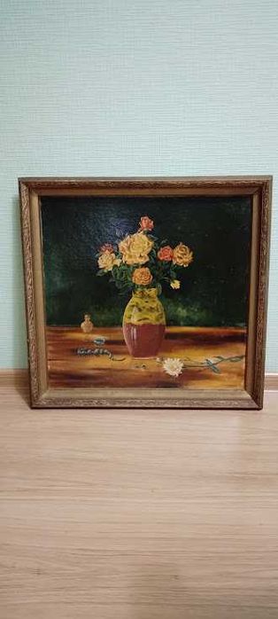 Картина "Натюрморт с розами"  , Картон масло