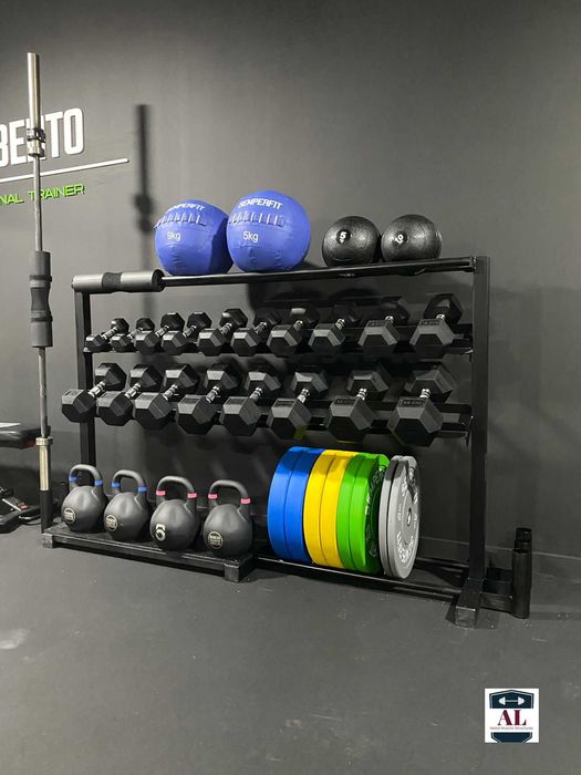 Suportes de Halteres, Kettlebells, bolas, bolas medicinais.etc