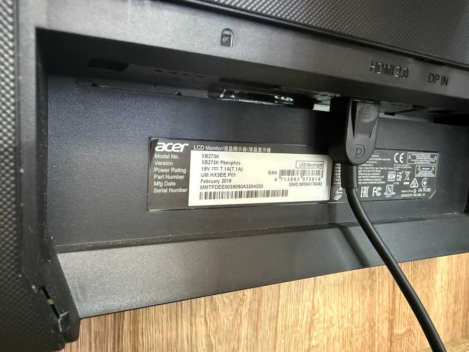 Monitor Acer Predator XB273K Pbmiphzx UM.HX3EE.P01 Okablowanie