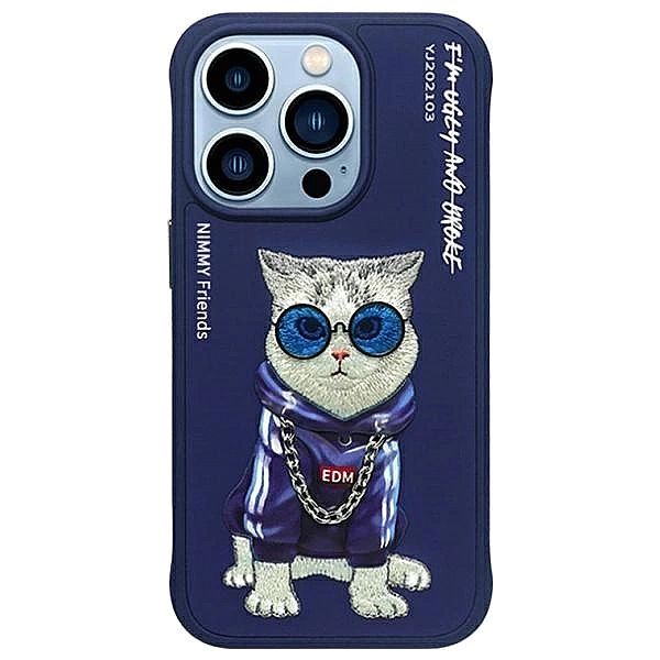 Etui Nimmy Glasses Cool Cat na iPhone 15 Pro - niebieskie