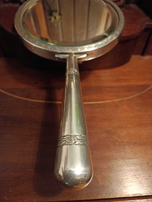 Grande espelho Biselado de mão Prata Portuguesa Contrastada 833 25 cm