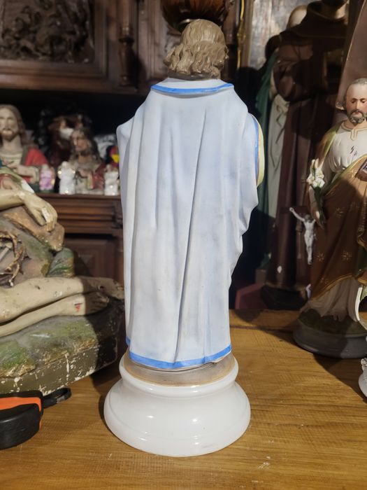 Duża zabytkowa figura Najświętsze Serce Pan Jezus porcelana Andenne