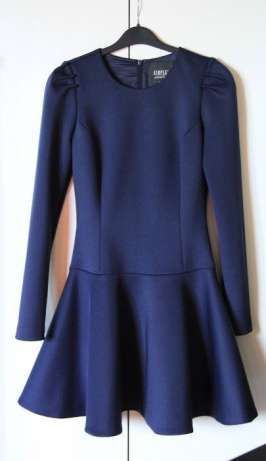 SIMPLE granatowa niebieska czarna sukienka klosz 34 XS 36 S długi ręka