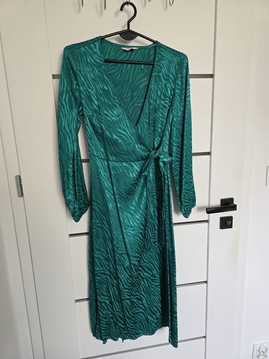 Kopertowa midi sukienka szmaragd rozmiar xs/s