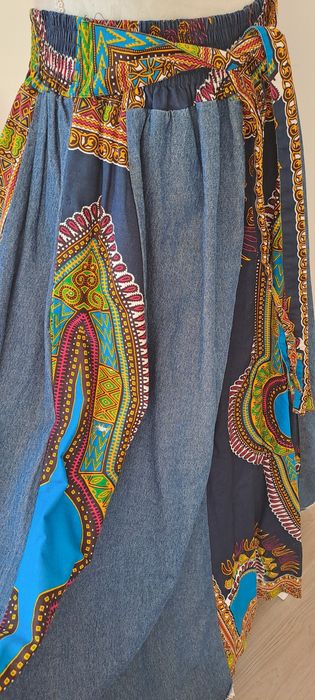 saia longa com bolsos, estilo Dashiki com padrão Angelina, feita de mi