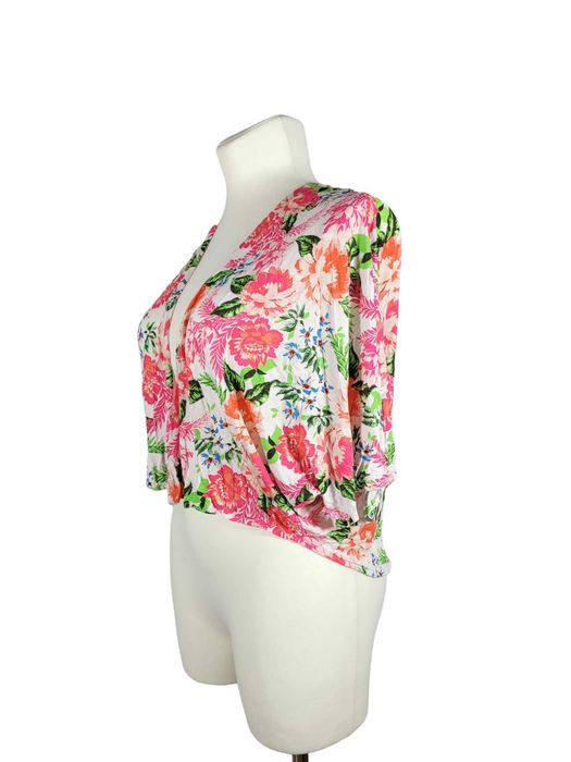 Krótka narzutka wzór kolorowe kwiaty 42,XL Marks&Spencer plus size