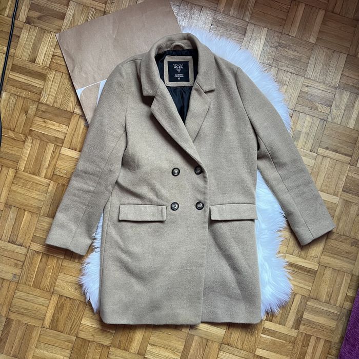 Płaszcz camel beżowy brązowy na jesień przejściowy długi xs 34