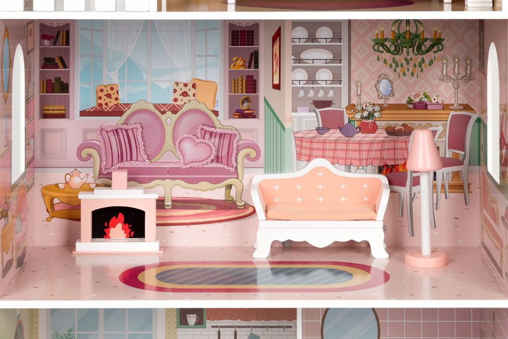 Duży domek dla lalek Barbie z kompletem mebelków