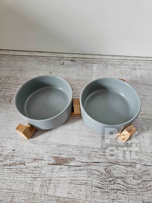 Miski ceramiczne dla psa kota zestaw 2 sztuki x 400 ml szare