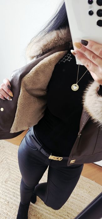 Kurtka ramoneska ocieplana z odpinanym futerkiem