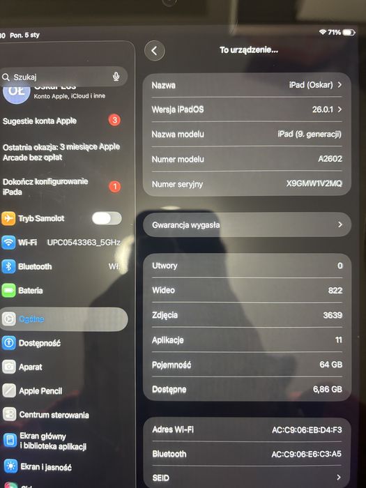 iPad 9. generacji 2021 A2602 64GB – Stan bardzo dobry