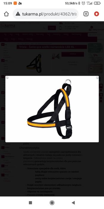 Szelki norweskie Trixie USB LED r.XL NOWE
