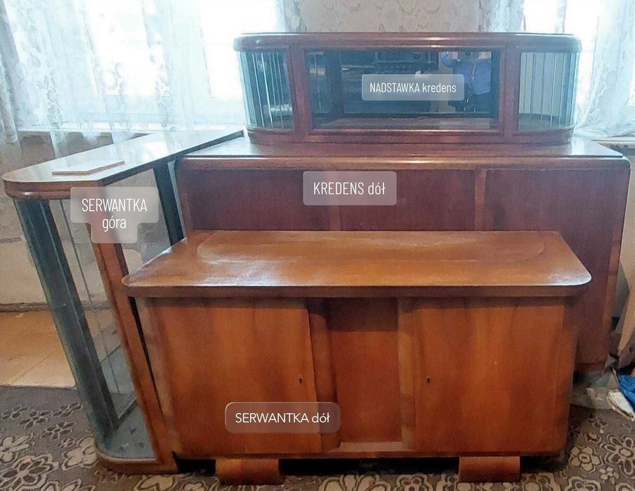 Meble kredens z nadstawką lata 50/60 PRL