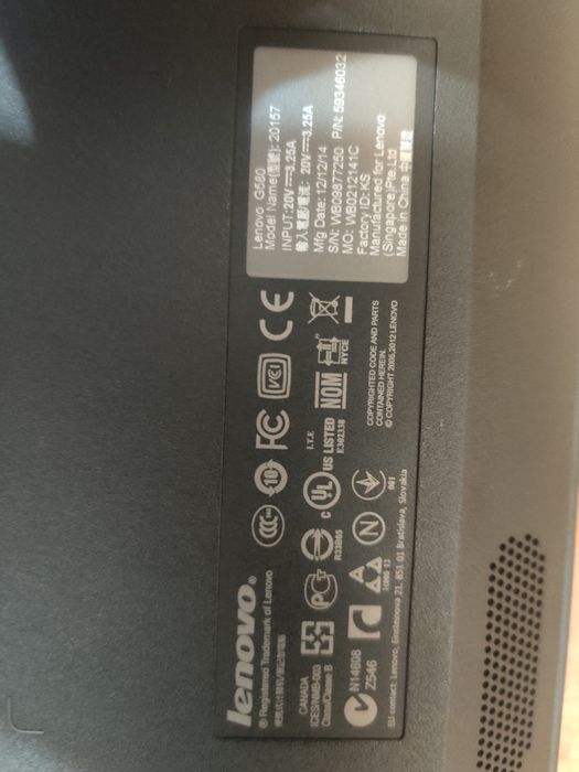 Продам ноутбук Lenovo G580 model 20157