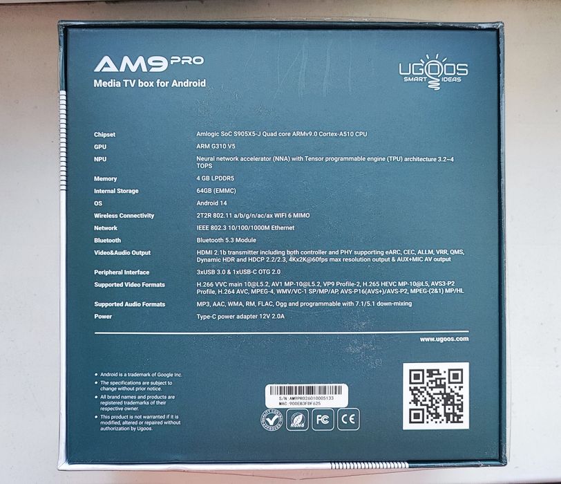 Ugoos Am9 pro, Android TV box, Приставка, Югос