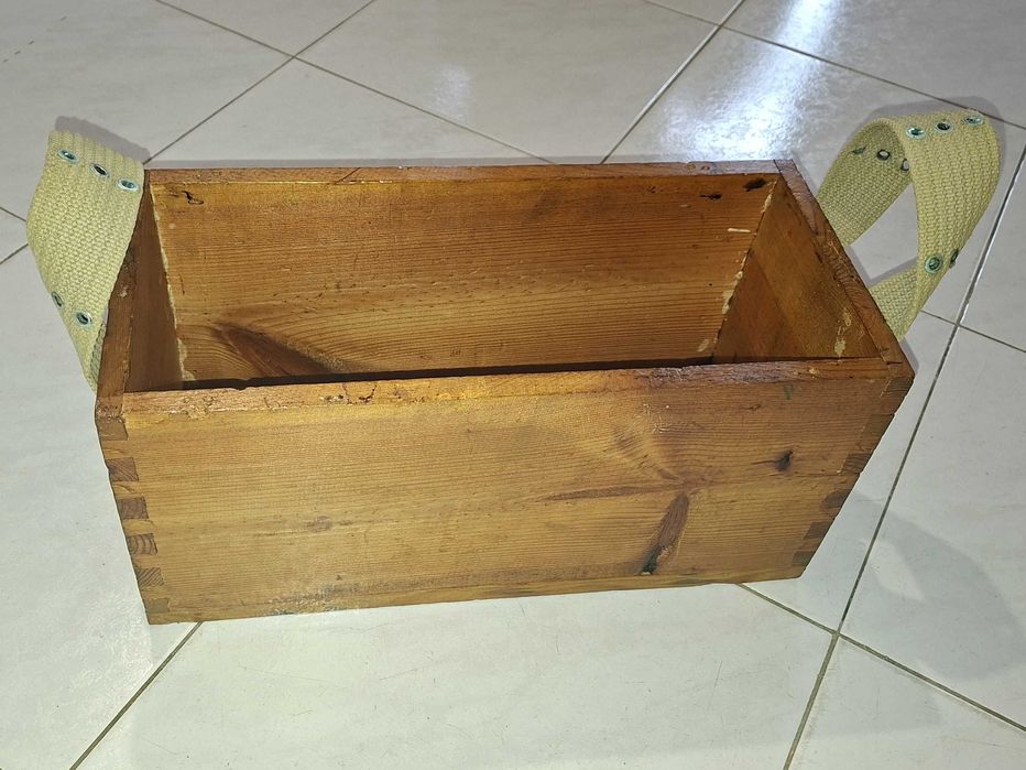 Caixa de munições militares de 9mm, VAZIA, decorativa - 1980