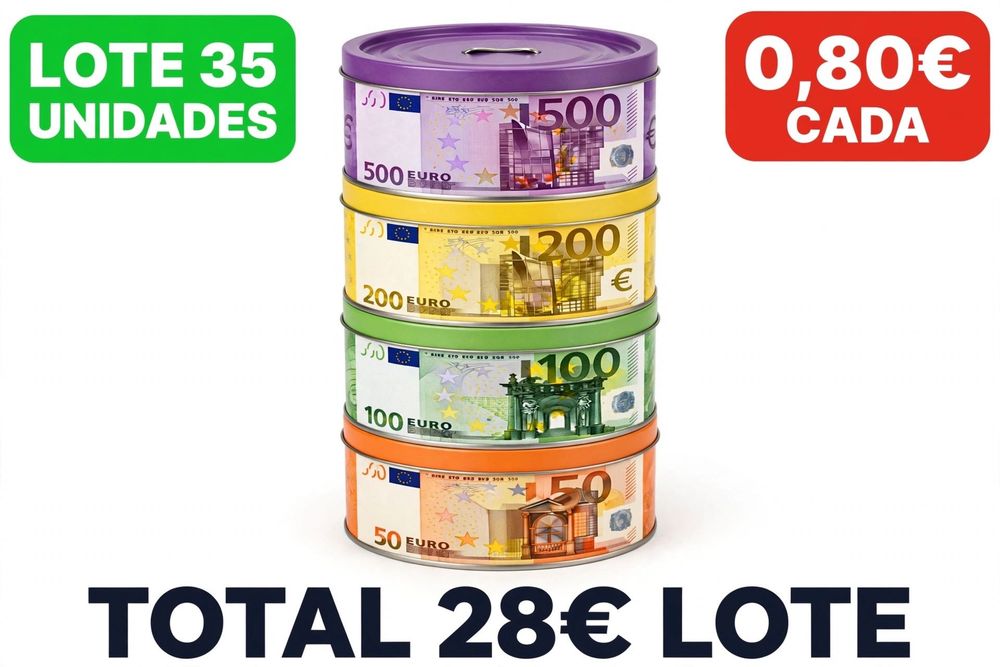 LOTE 35 Mealheiros Notas Euro 500€ 200€ 100€ 50€ - 0,80€ Cada