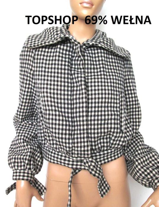 Topshop kurtka przejściowa vintage wełniana krótka 69% wełna 8 36 S