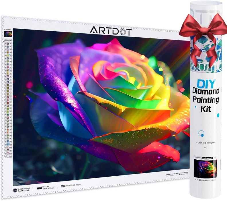 Obraz Haft Diamentowy Kolorowa Róża Wyklejanka Mozaika DIY 30x40 cm