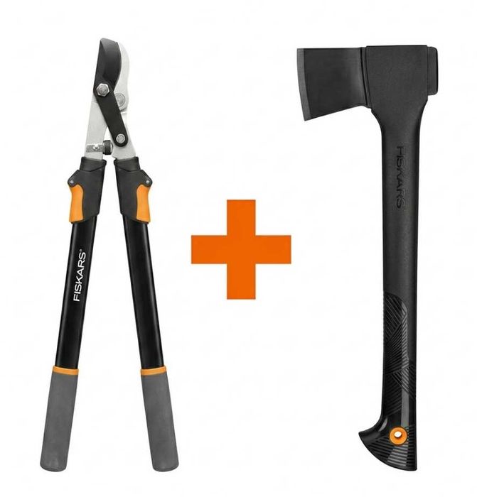 FISKARS | Сучкоріз площинний телескопічний Solid L13+Сокира теслярська Solid A10