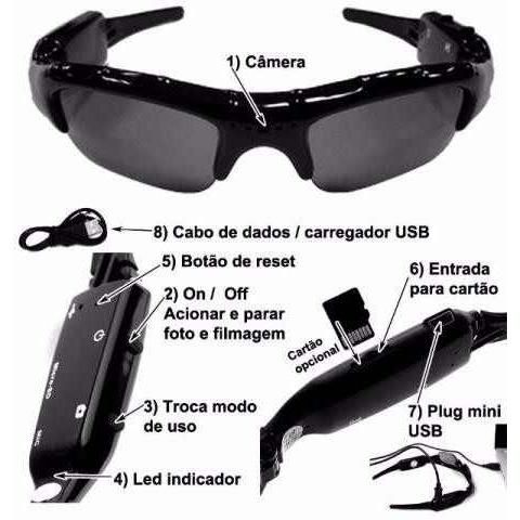 Oculos espião com câmera de filmar