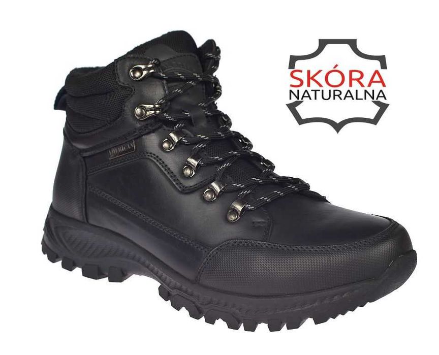 Buty męskie skórzane trekkingowe trapery CY129 czarne ocieplane roz 43